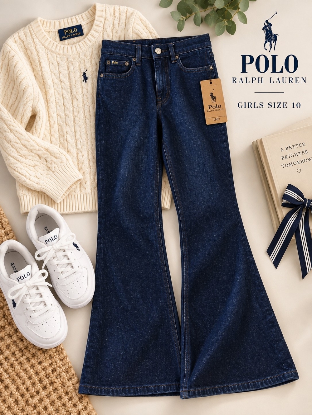 Polo Ralph Lauren Girls Madison Flare Jeans Size 10 Dark Wash NWT